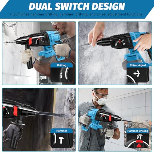 Akku Bohrhammer für Makita Li- Ion Akku 18V, 4-in-1 Bürstenloser Bohrhammer Akku 18v Bohrhammer 26mm (ohne Akkus und Ladegerät) – Bild 7