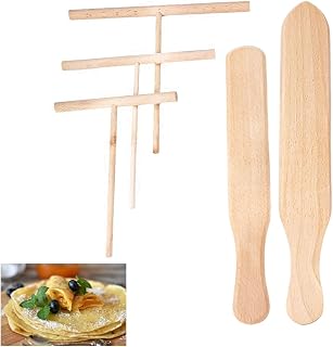 5 Piece Crepe Spreader and Spatula Set, 3.5", 5", 7"T-Shaped Batter Spreaders &13.4", 11.8"Spatula Turner, T-Shaped Roti & Mix Batter Spreader Sticks for Any Size Pan Maker, Wooden Crepe Tools Kit