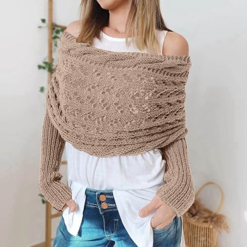 Knitted Scarf with Sleeves for Women,Multifunctional Cable Knit Wrap,Crochet Scarf Shawl Shrug for Women Sweater Scarf3