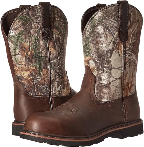 Work Boots for Men - Composite Toe Brown Combat Boots, Pull On Chunky Heel Round Toe Cowboy Boots2