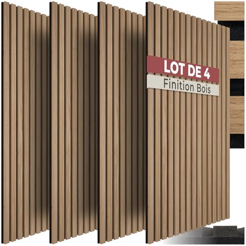 tectake® Lot de 4 Panneaux Acoustiques muraux et pour plafond, en Bois MDF, 110 x 50 x 1,8 cm, Feutre insonorisant, Panneau Mural decoratif pour Isolation phonique Chambre, Bureau, Studio de musique