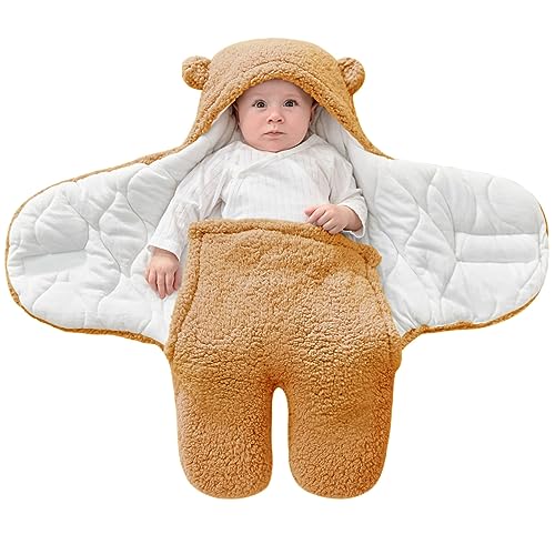 Image of FUNUPUP Baby Swaddle Blanket for Newborn Boys Girls 3-6 Months, 2.5 TOG Soft Warm Baby Swaddle Wrap Cute Bear Newborn Baby Receiving Blanket (Brown)
