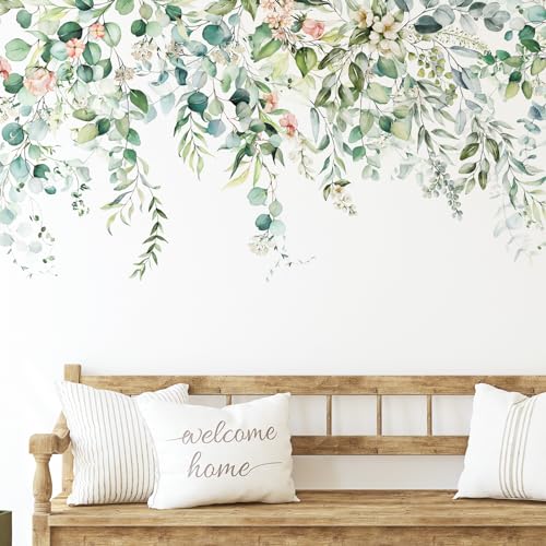 Image of Zonon Flowers Wall Decals Stickers Vinyl Removable Peel and Stick Colorful Dragonflies Floral Wall Murals Decor for Bedroom Living Room Nursery(Greenery)