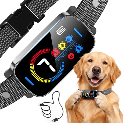 Ultrasonic Bark Collar for Large Medium Small Dogs, Humane Fast & Gentle Anti Bark Collar with Beep & Vibration, Smart Barking Collar with 7 Adjustable Sensitivity Levels,Black