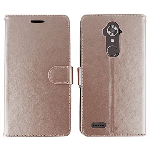 Zte Max Xl Case, Blade X Max, Blade Max 3, Zmax Pro, Grand X Max 2, Imperial Max, Max Duo Wallet Case Pouch Folio [Kickstand Feature] Pu Leather Cover W/Card Slot & Strap By Zase (Rose Gold Pink) #TOP3