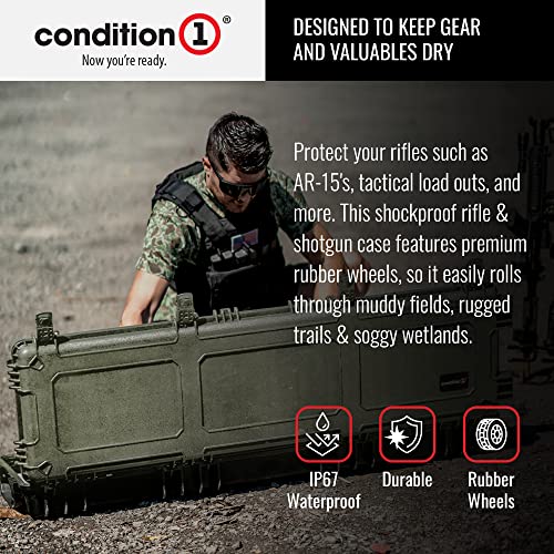 Condition 1 45” Tactical Case, Dustproof Protective Luggage For Tactical Gear, Lockable Storage Box With Customizable Foam Insert, Long Waterproof Hard Case, 44.52” X 16.32” X 6.10" Ranger Green #TOP3