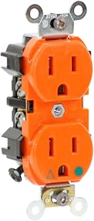 Leviton 15-Amp, 125 Volt, Industrial Series Heavy Duty Specification Grade, Duplex Receptacle, Straight Blade, Isolated Ground, 5262-IG, Orange, Small