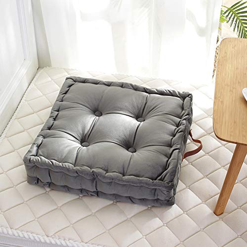 Vctops Square Solid Color Velvet Seat Cushion With Handle Tufted Thicken Chair Pad Tatami Floor Pillow Cushion 16.5"X16.5"X4" Grey #TOP1