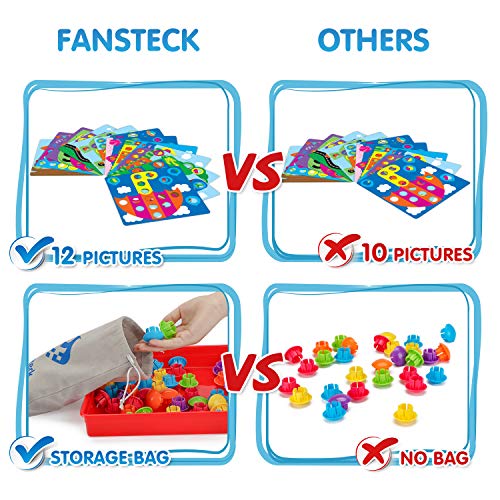 Fansteck Button Art Toy For Toddlers, Color Matching Early Learning Educational Mosaic Pegboard, Safe Nontoxic Abs Plastic Premium Material, 12 Pictures And 46 Buttons,With A Bag Easy To Storage #TOP2