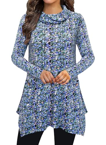 Image of Bulotus Womens Sweaters 2025 Winter Cowl Neck Long Asymmetrical Tunic Sweaters for Leggings Holiday Vacation Tops