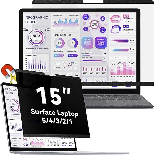 15 Inch Magnetic Privacy Screen Compatible With 15Inch Surface Laptop 5/4/3/2/1, Removable Anti Blue Light Glare Filter