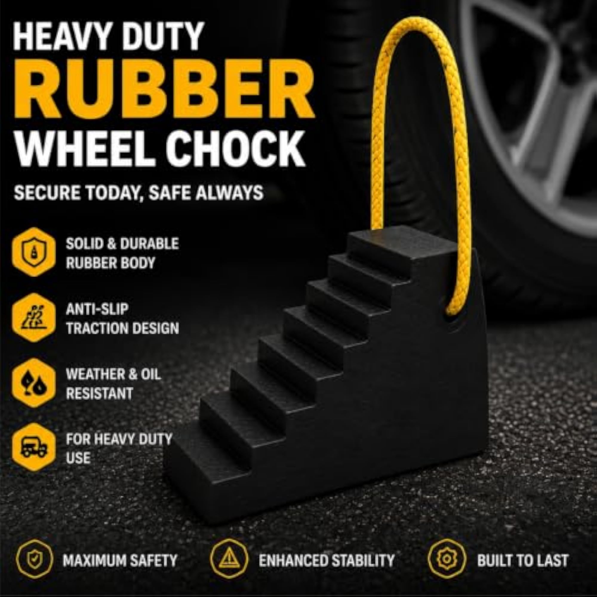 Solid Rubber Wheel Chock/Wheel Stopper With Handle
