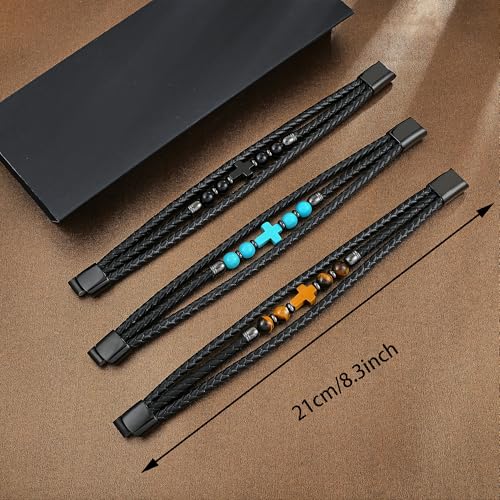 Pulsera masculina de cuero con piedras naturales y cierre de acero inoxidable miniatura 5
