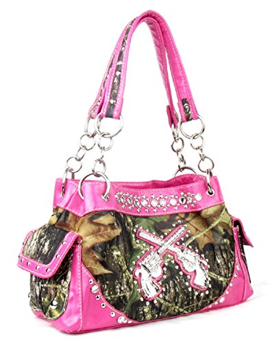 Western Handbag Camouflage Gun Pistol Pocket Camo Rhinestone Purse With Matching Wallet (PINK)3