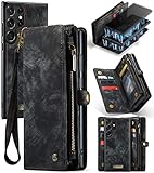 for Samsung S23 Ultra 5G Wallet Case, Premium PU Leather Purse Magnetic Detachable Phone Cover with Zipper Pocket 9 Card Slots Hand Strap Galaxy S23 Ultra Horizontal Viewing Stand (Vintage Black)