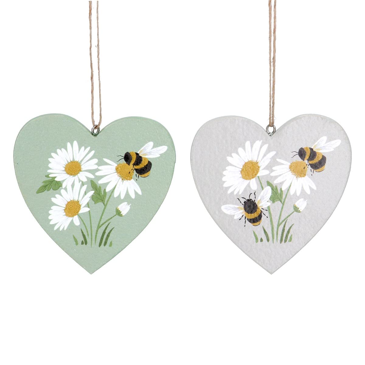 SET OF 2 7.5cm Painted Blue Viola Floral Wooden Hanging Hare Country Easter Tree