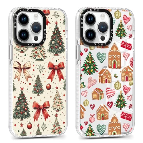 2 pezzi Natale Cover per iPhone 14 Plus 6.7Cellulare Trasparente Custodia telefono Aesthetic Motivo Disegno Protezione Fotocamera Antiurto Christmas Case Ragazze Albero A silicone