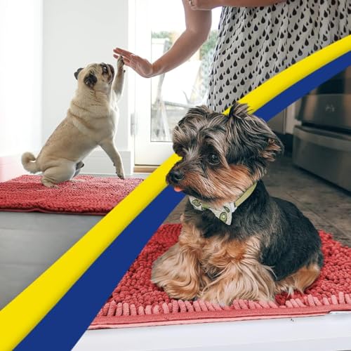Muddy Mat® AS-SEEN-ON-TV Highly Absorbent Microfiber Door Mat and Pet Rug, Non Slip Thick Washable Area and Bath Mat Soft Chenille for Kitchen Bathroom Bedroom Indoor and Outdoor - Red 24" x 72"