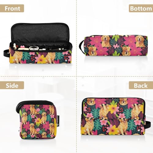 Bolsa de Viaje para Herramientas de Cabello y Alfombrilla Resistente al Calor con Cierre para Plancha, Rizador, Secador - Diseño Tropical Floral Dorado miniatura 5