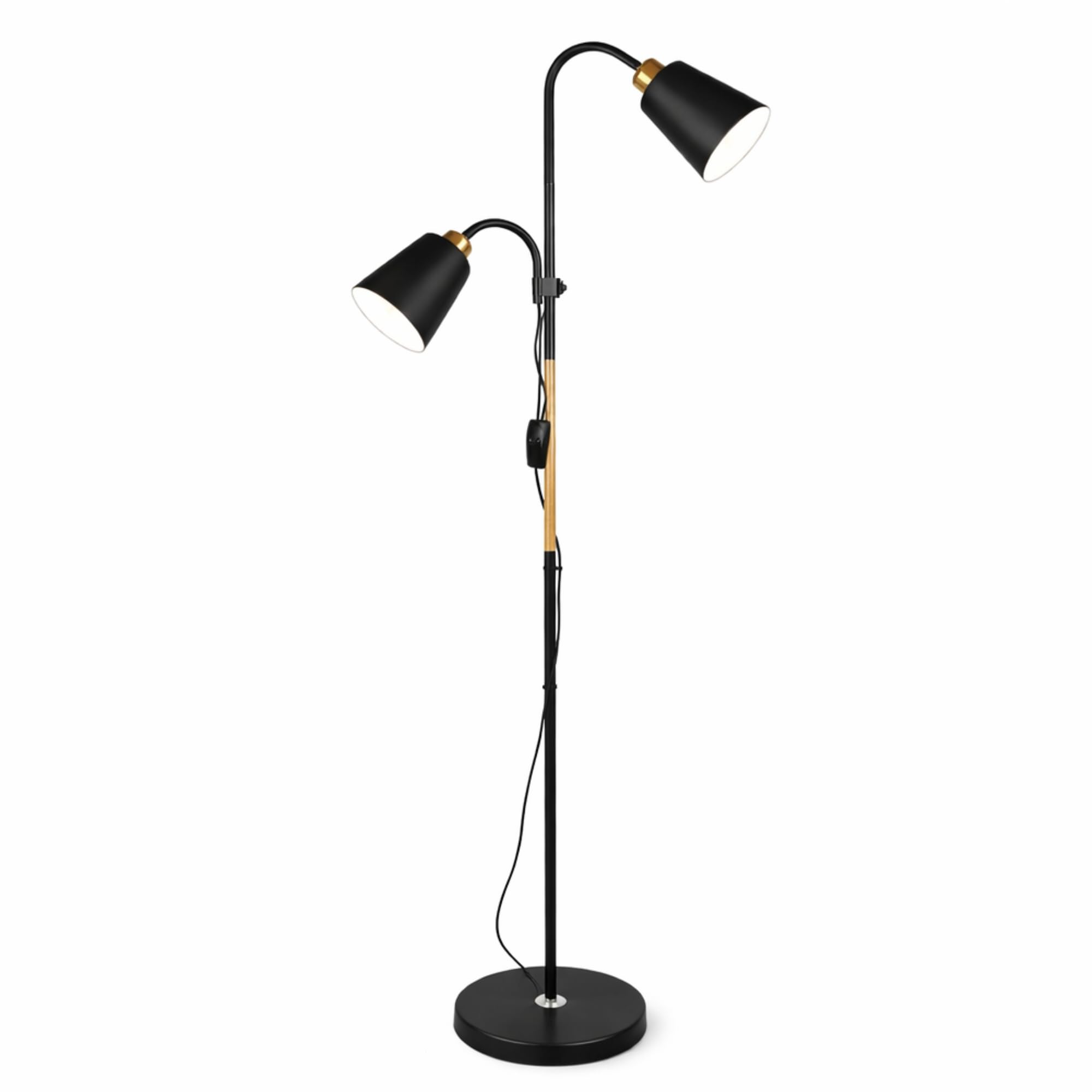 Modern Adjustable Floor Lamp Black Dual Heads E27 Rotating Reading Light for Living Room Office Task Light, Height Adjustable 30-65 Inches, 240V, Energy Efficient (Black)