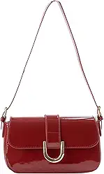 Bolsas De Mão E Ombro Femininas Verniz Baguete Pequena, Bolsa Tiracolo Ajustável Fivela Dourada Luxo Carteira Clutch Festa Casamento Para Mulher Tendência Moda Couro Sintético