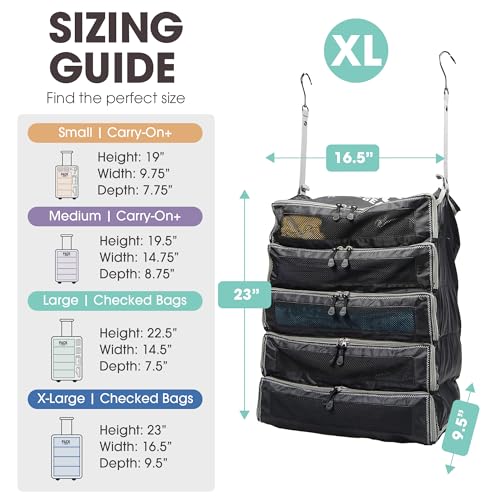 Pack Gear Hanging Suitcase Organizer - Our XL Hanging Luggage Organizer Perfectly Fits Any Suitcase - Our Packing Cubes For Travel Use Mesh Windows to Make Finding Any Outfit Easy (Black, XL)4