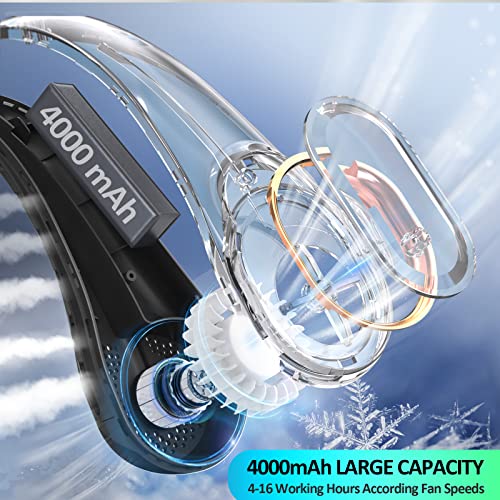 Portable Neck Fan, Personal Bladeless Neck Fans for Men, Upgraded Increase Air Volume & 4000mAh Battery, Ultra Quiet, 4-16 Hours Use Time Wearable Fan USB Rechargeable for Home Travel-Black by KIDEE - Image 4