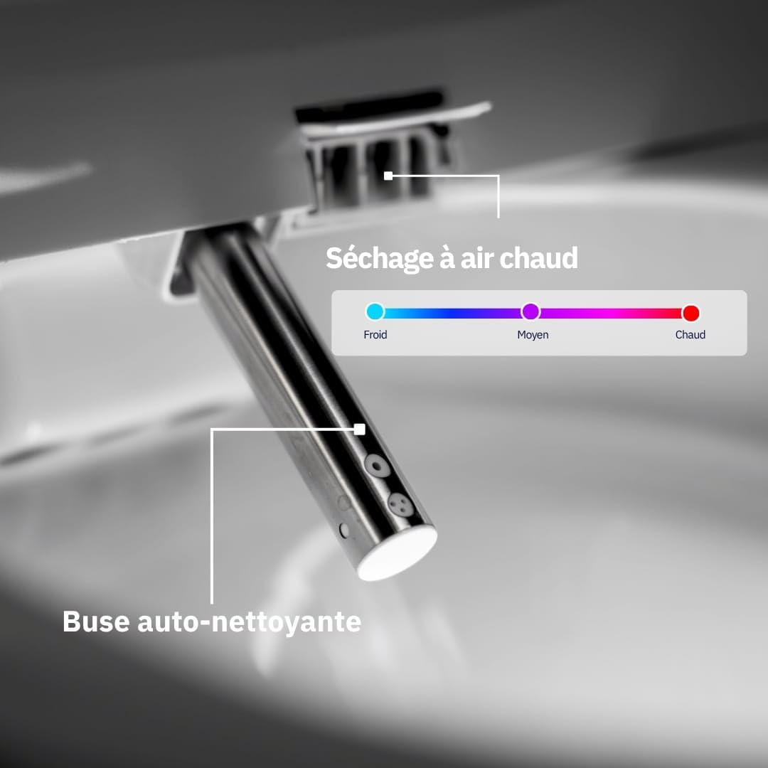 Kit WC Japonais Électrique | Siège chauffant, eau chaude, séchage à air chaud, télécommande sans fil | Installation facile & SAV français (Forme O)
