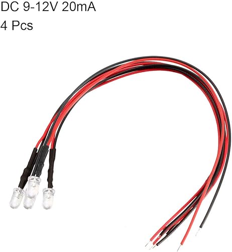 Miniatura 2 de uxcell 4pcs 0.197 in pre cableado LED, azul DC9-12V lente transparente, diodos emisores de luz