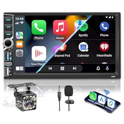 Wootootoo - Radio estéreo para Coche 2 DIN con Bluetooth CarPlay inalámbrico y Android Auto Pantalla táctil HD de 7 Pulgadas Radio FM RDS Tipo C Carga rápida micrófono y cámara de visión Trasera