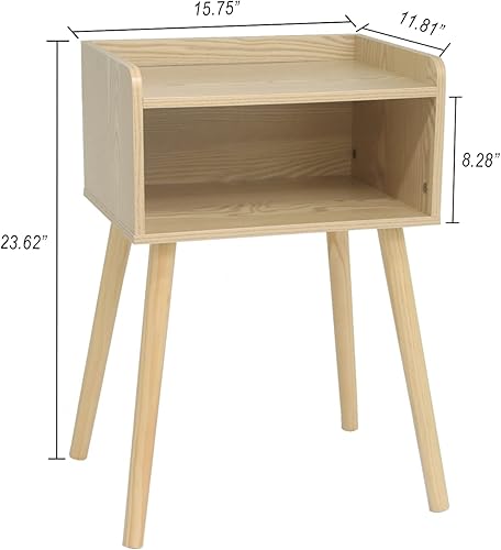 Miniatura 3 de MaxSmeo Mesita de noche, moderna de mediados de siglo, mesa auxiliar para dormitorio con almacenamiento, mesita de noche pequeña con patas de madera