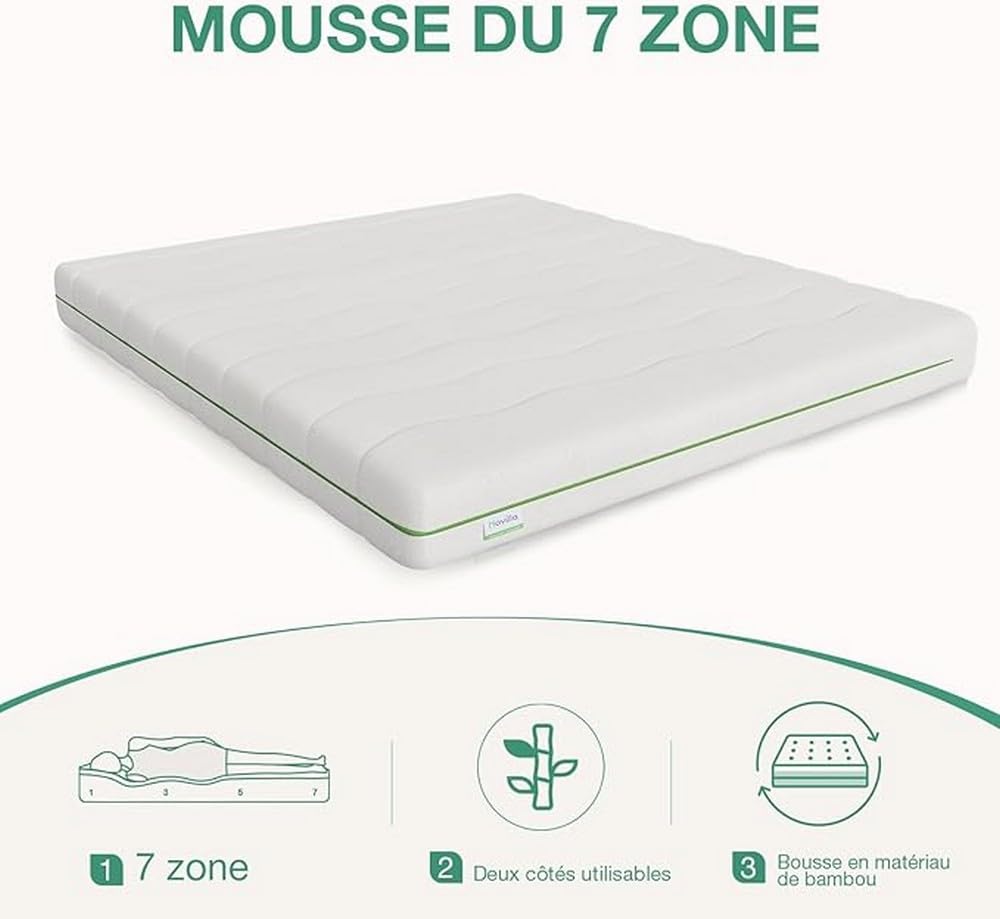 Novilla Mattress 140 x 190 cm H2 and H3 7-Zone Cold Foam Mattress Cover 60 Degree Washable Foam Mattress 2-in-1 Oeko-Tex Certified Height 14 cm