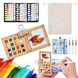 24 Colores Mini Cajas de Acuarela, Paleta de Acuarela Portátil, Juego de Acuarelas de Viaje, Magnética para Pintura de Acuarelas, Estuche de Pintura de Viaje con Bolsa de Almacenamiento (Azul)