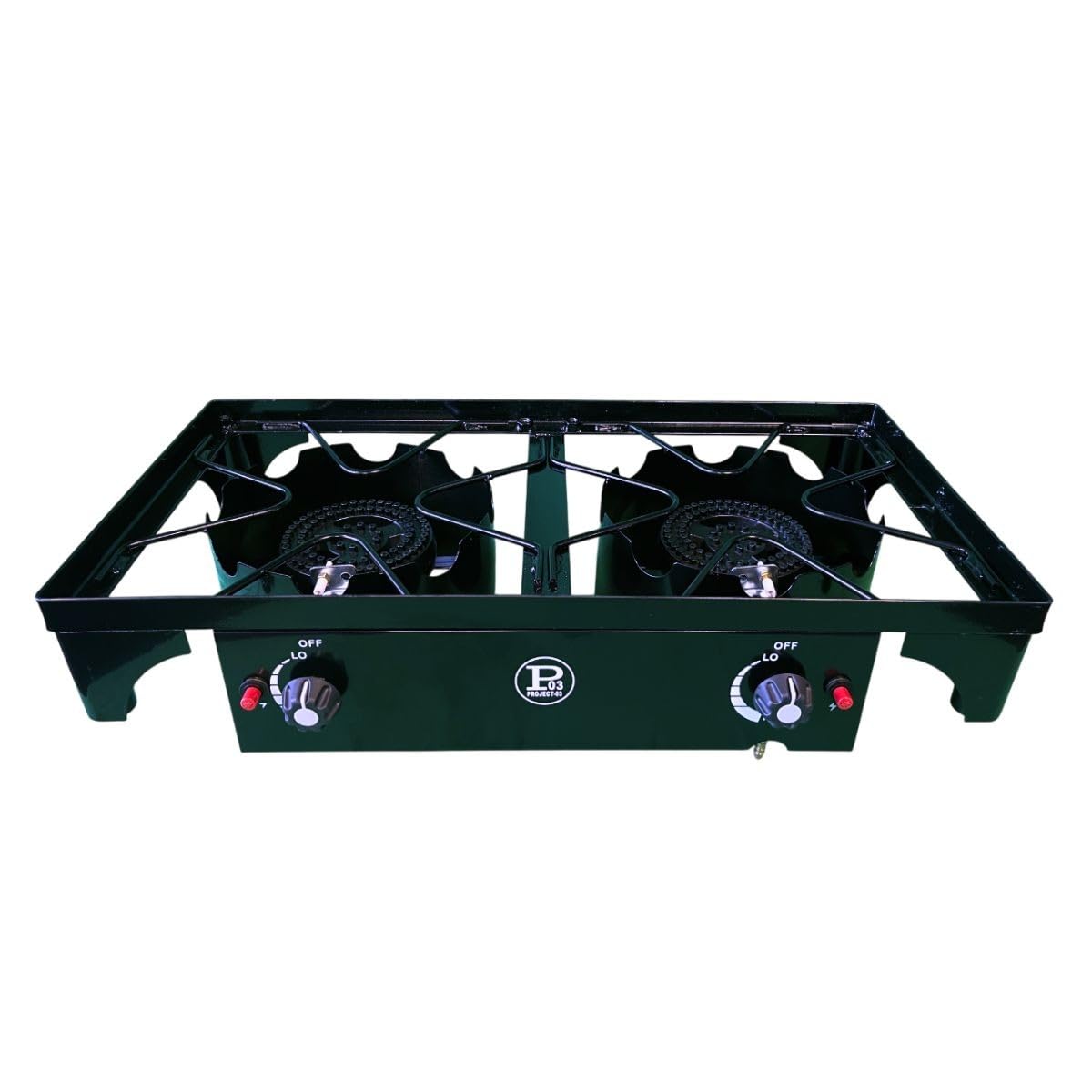 INTEC - Fornello a gas 2 fuochi Barbecue grill 9 kW 2 in 1: 2 bruciatori in ghisa + 1 piastra grill ghisa, 3 altezze modulabili Piezo