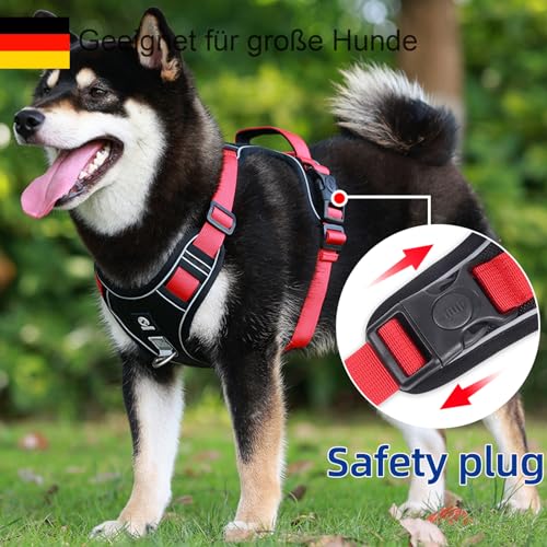 Hundegeschirr für Grosse Hunde - Strapazierfähiges Anti Zug hundegeschirr Robust,Atmungsaktiv,Reflektierend,Sicherheitsgeschirr Stoßfest