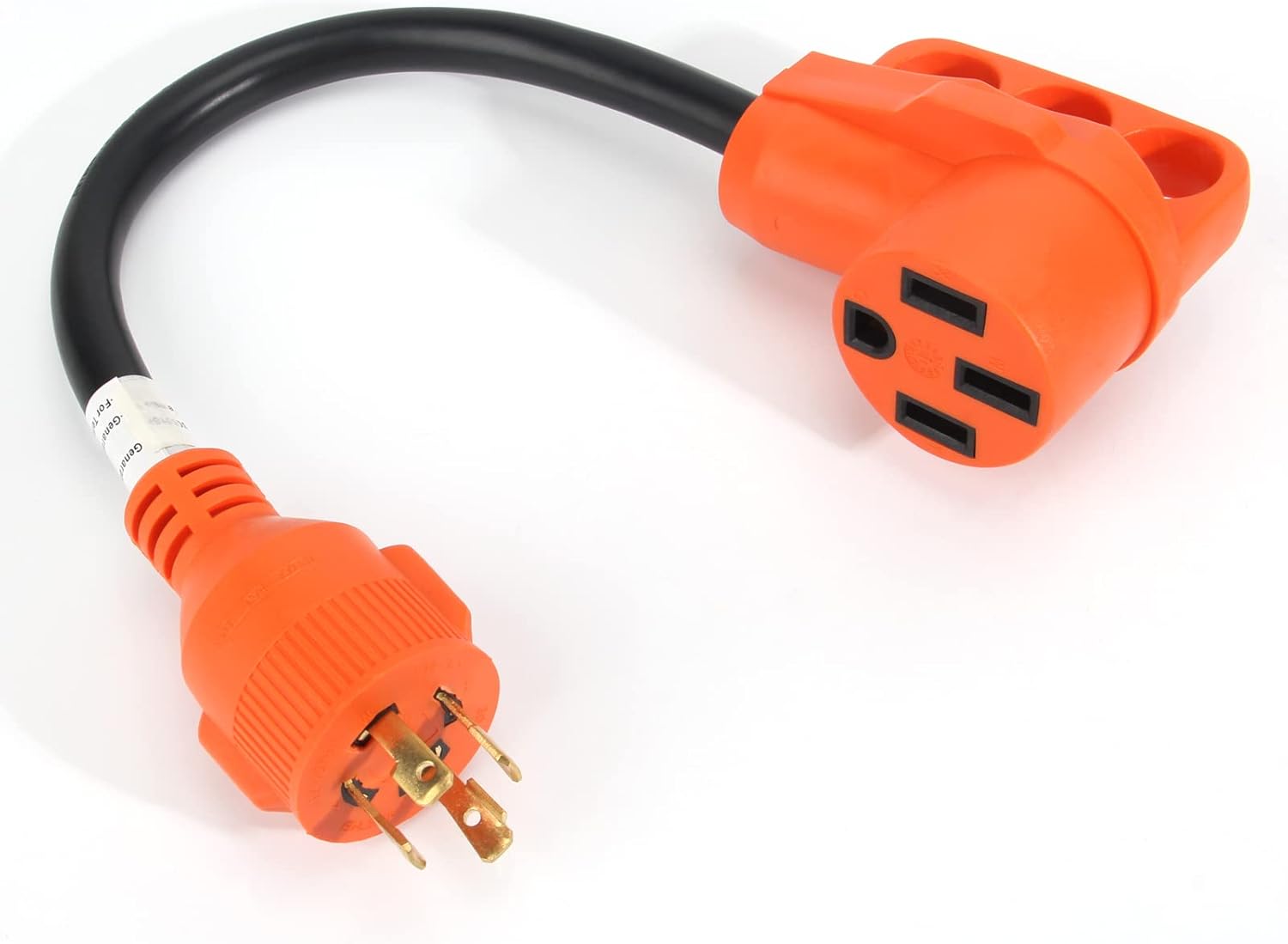 RV Generator Adapter Cord 30Amp 4 Prong Locking Male to 50Amp Standard Female with Grip Handle, Heavy Duty 125 250V RV Adapter Plug 12 Inch Cord Cable for Trailer Camper (30Amp 4Pin to 50Amp CA)