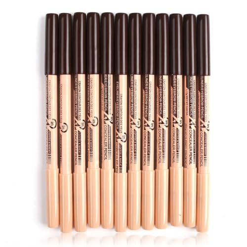 mophrati Paquete de 12 lápices de ojos marrones, lápiz corrector delineador ojos multifuncional, suministros maquillaje a prueba manchas para principiantes