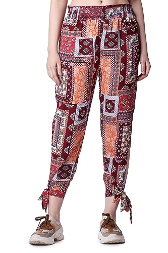 Image of POPWINGS Casual Boho Printed Side Long Slit Trousers for Women || Summer Wear Comfortable Pull-On Women Trousers || Western Relax-Fit Slit Trousers || Stylish Women Casual Trousers