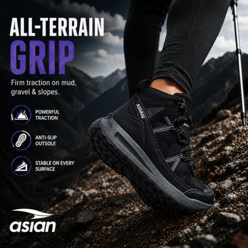Image of ASIAN Everest W-21 Women's Trekking & Hiking Shoes | Durable Outdoor Footwear with Anti-Slip Outsole, Soft Cushion Comfort & Water-Resistant Upper | Ideal for Travel, Biking & Trails