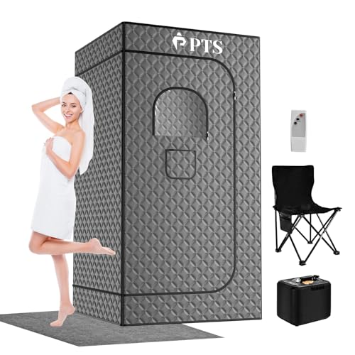 PTS Portable Steam Sauna Box - Thicken Cotton Personal Home Spa Saunas Tent with 3L 110V Steam Generator, 71'' x 36'' x 36'' Full Size Home Sauna Kits for Indoor Use, Gym, Pilates, Hot Tub