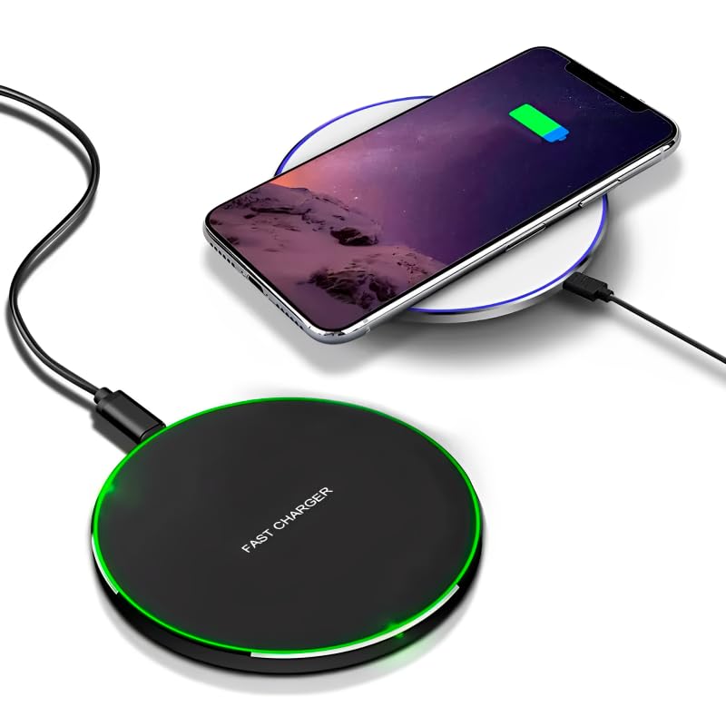 Carregador Rápido sem fio por indução compatível com iPhone 17 16 15 14 13 12 11 Pro Max/Mini/Plus/XR/X/8, Max Fast Wireless Pad Mat para Samsung Galaxy S24/S23/S22/S21/S20/S10, Galaxy Buds e Fones