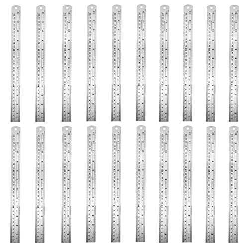 ZEONHAK 20 Pack 30cm Stainless Steel Ruler with Conversion Table