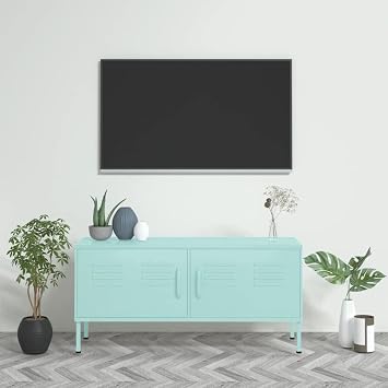 Metal TV Stand Steel TV Table with Storage, Classic Metal TV Cabinet Entertainment Media Console Table with Storage Shelves, TV Console, Mint 41.3"x13.8"x19.7"B