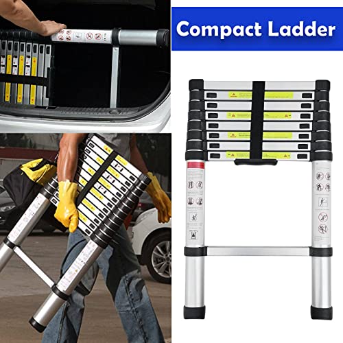 Telescoping Ladder 8.5Ft Aluminum Folding Ladder 330Lbs Max Load Lightweight Portable Diy Ladder For Home, Office, Folded Height 2.36Ft Space Saving Multi-Purpose Straight Extension Ladder #TOP6