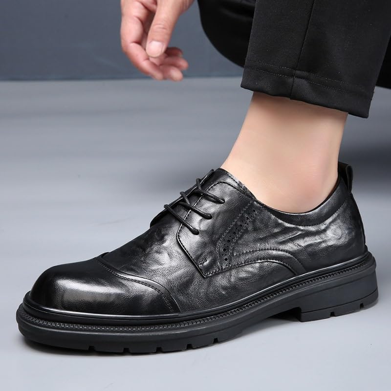 Men's Leather Casual Dress Shoes Mens Casual Business Oxford Shoes Men Lace Up Formal Derby Shoes(Black,10)2