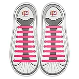 INMAKER 3 Sizes Elastic No Tie Shoelaces for Adults Kids Cool Multi-color Silicone Shoelaces for Sports Fans of All Ages (Kids Size/Pink)