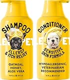LEGITPET Oatmeal Dog Shampoo & Conditioner Itch & Allergy Relief with Honey & Aloe Hypoallergenic Gentle Calming Formula for Sensitive Skin & Dandruff Safe for Puppies Best for All Breeds 2 x 16oz