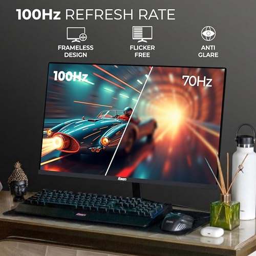 Image of Foxin 24 Inch FHD Flat LED Monitor 1920x1080 Pixel Elite Series | Flat Panel, Built-in Speakers, HDMI & VGA Port, 100Hz Refresh Rate, Frameless, Slim Bezel, Wall Mountable | 3 Years Warranty | Black