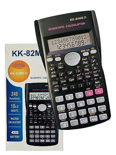 Calculadora Cientifica 240 Funções KK-82ms com capa display 2 linhas 10+2 Dígitos Preto