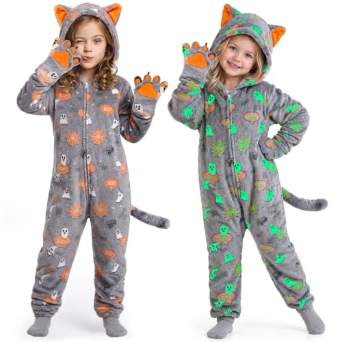 Joycover Halloween Cat Costume for Girls, Kids Glow in the Dark Cat Onesie - image 1